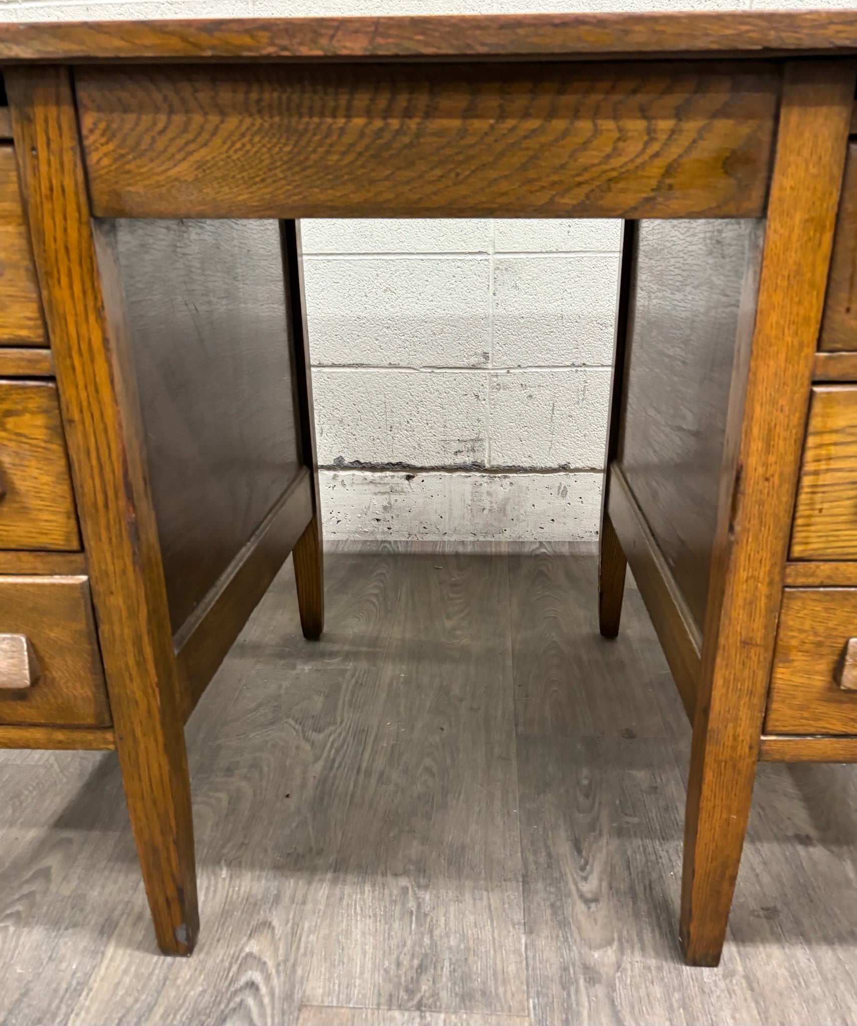 Vintage Arts & Crafts Mission Oak Pedestal Teacher Desk Office Desk Library Desk