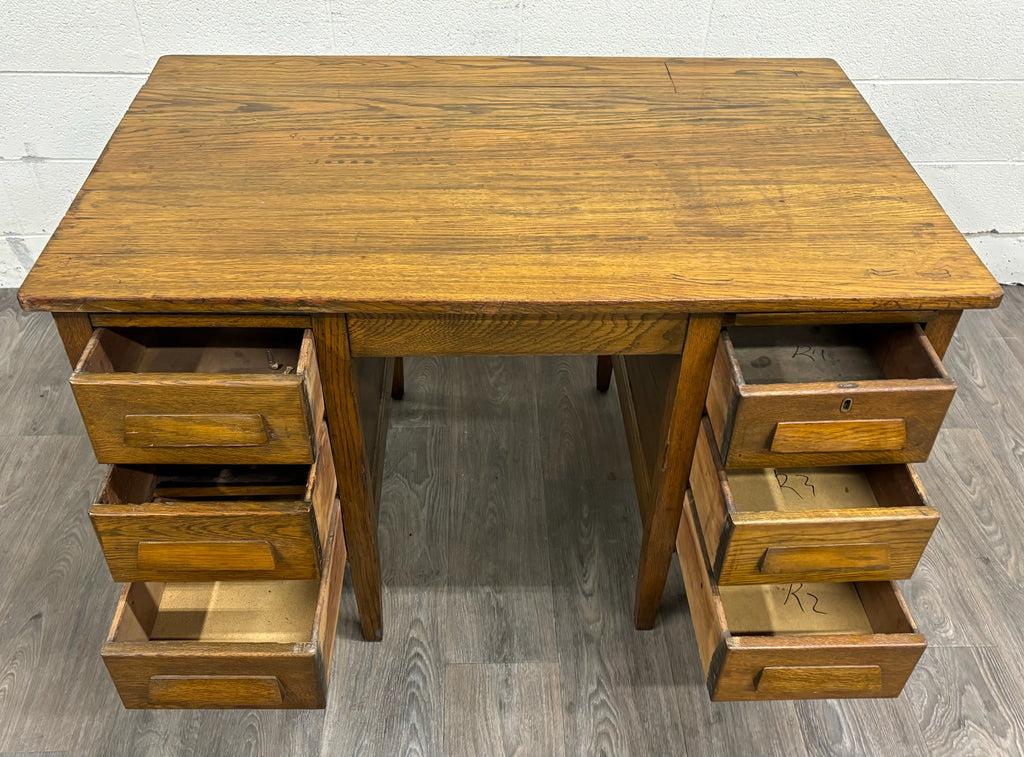 Vintage Arts & Crafts Mission Oak Pedestal Teacher Desk Office Desk Library Desk