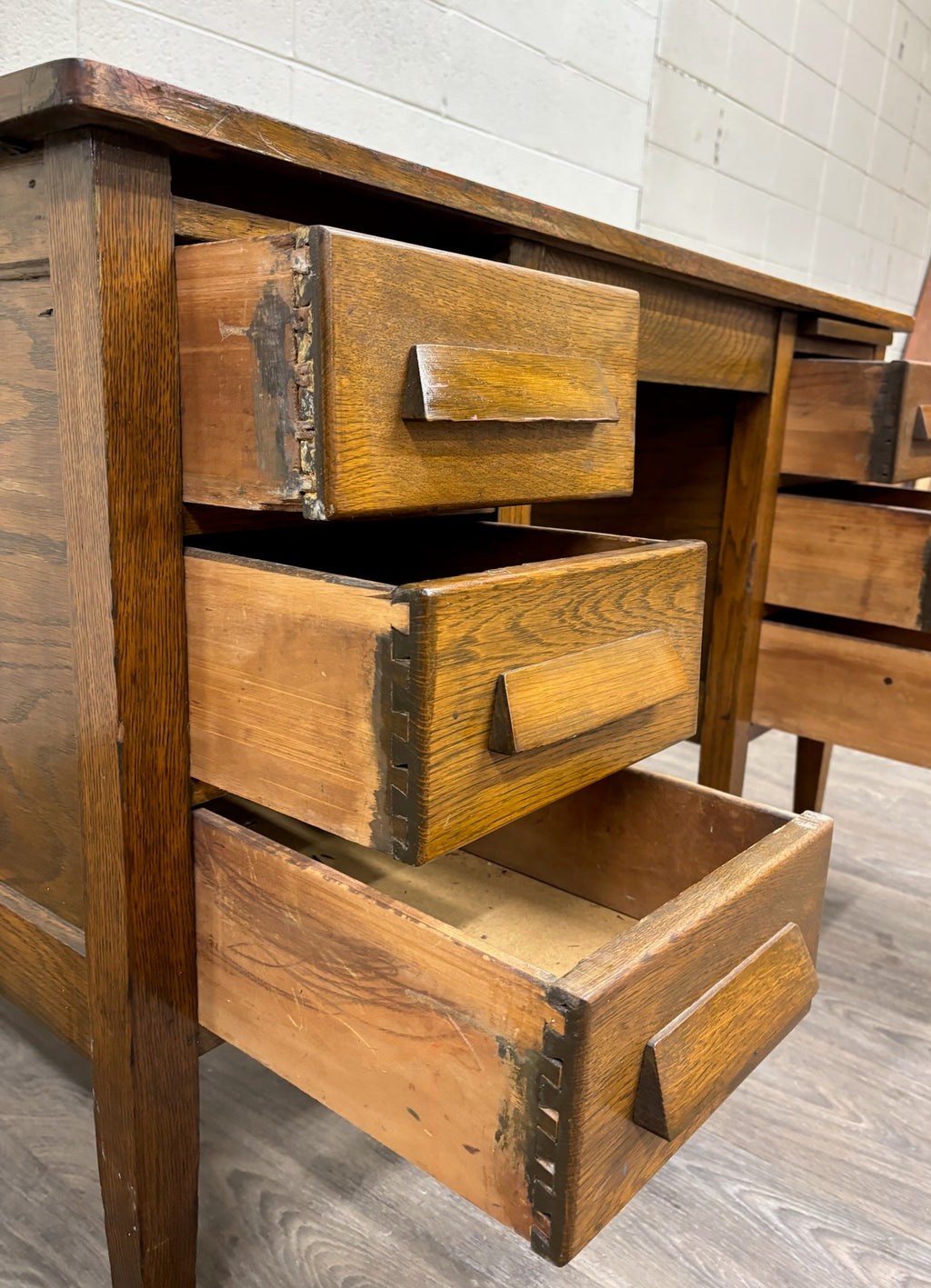 Vintage Arts & Crafts Mission Oak Pedestal Teacher Desk Office Desk Library Desk