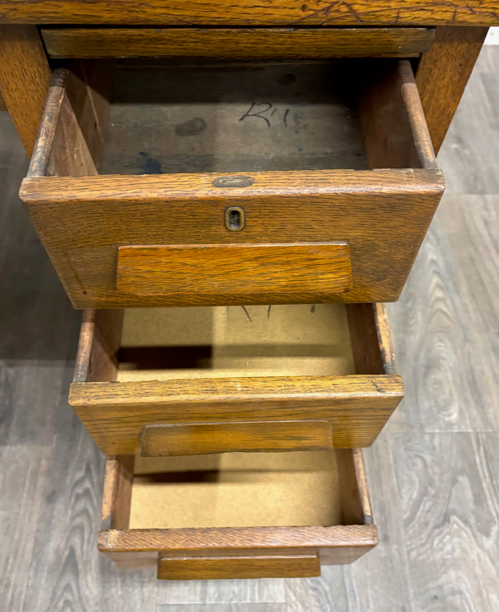 Vintage Arts & Crafts Mission Oak Pedestal Teacher Desk Office Desk Library Desk