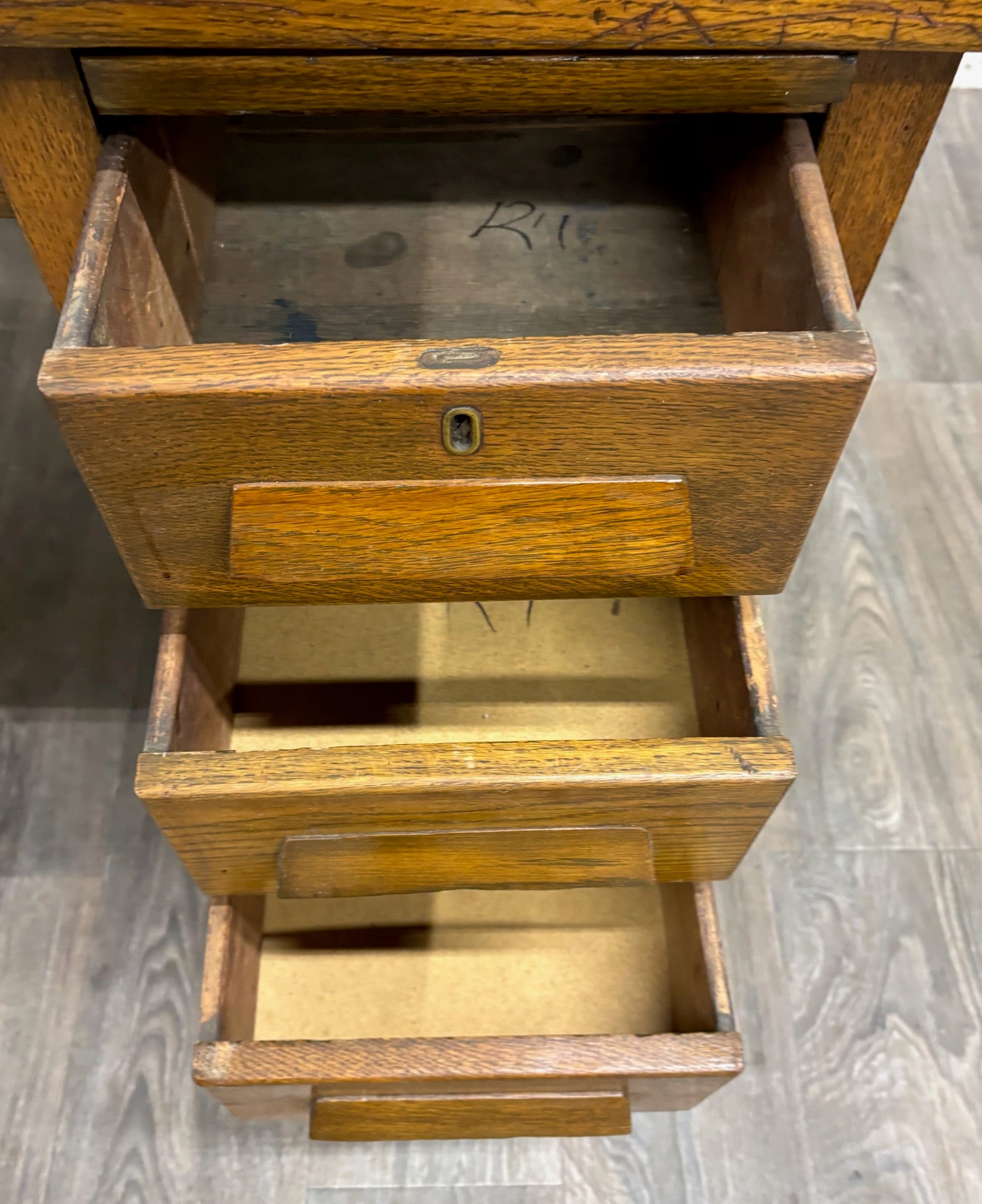 Vintage Arts & Crafts Mission Oak Pedestal Teacher Desk Office Desk Library Desk