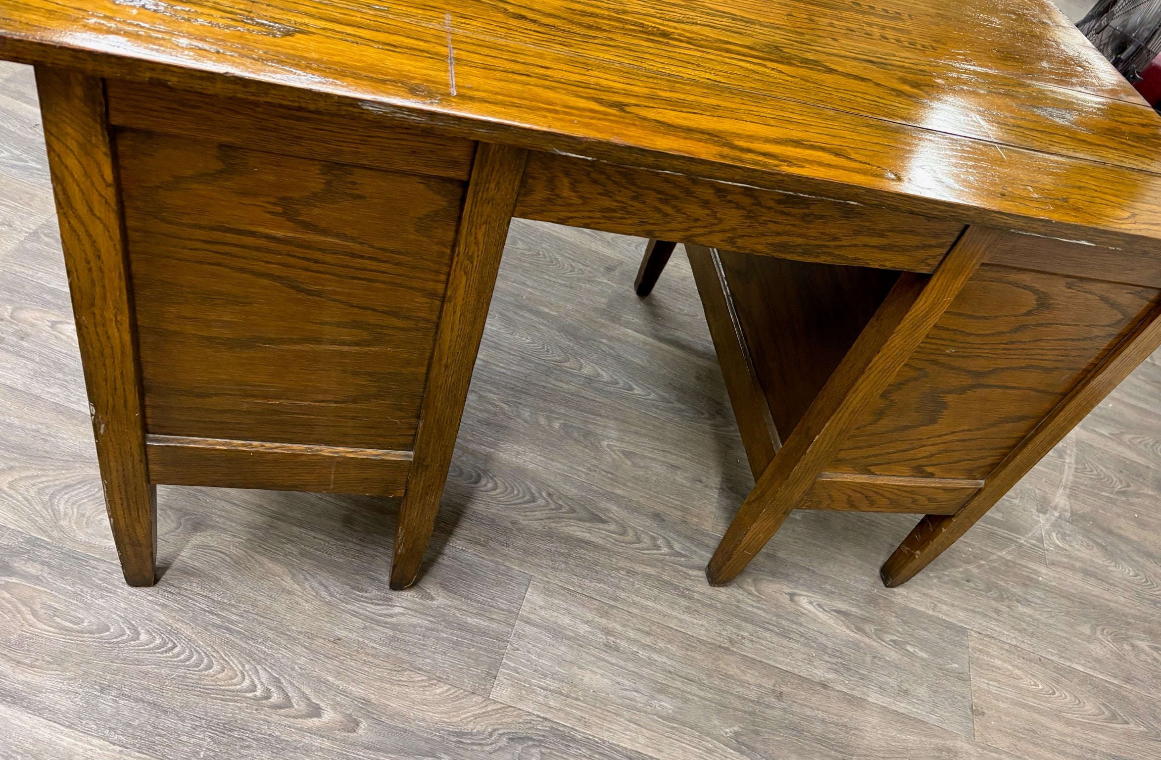 Vintage Arts & Crafts Mission Oak Pedestal Teacher Desk Office Desk Library Desk