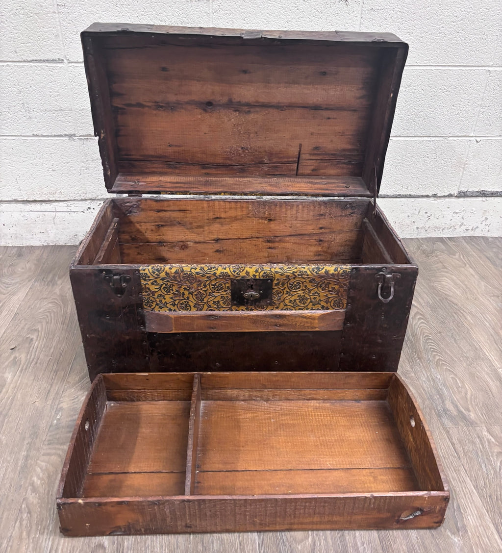 Antique 19th Century Victorian Flat Top Travel Trunk