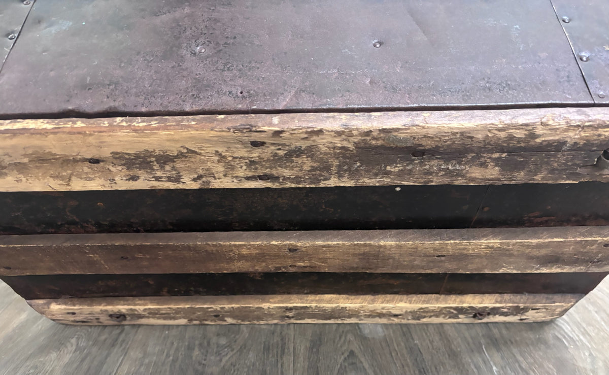 Antique 19th Century Victorian Flat Top Travel Trunk