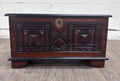 Antique Indian Rajasthani Geometric Carved Solid Hardwood Bridal Dowry Chest