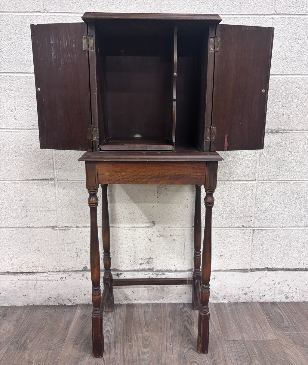 Antique c. 1920 Tudor Revival Walnut Silver / Jewelry / Collector Cabinet