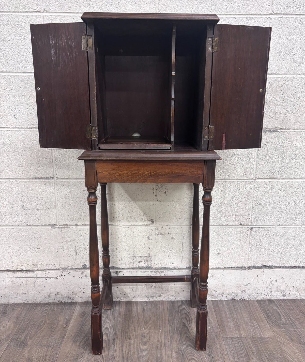 Antique c. 1920 Tudor Revival Walnut Silver / Jewelry / Collector Cabinet