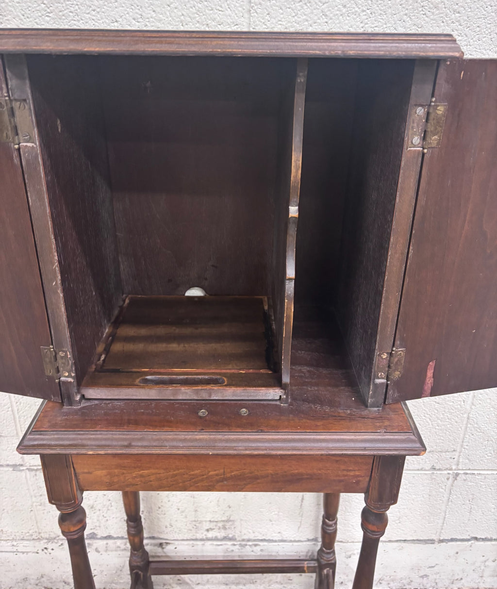 Antique c. 1920 Tudor Revival Walnut Silver / Jewelry / Collector Cabinet