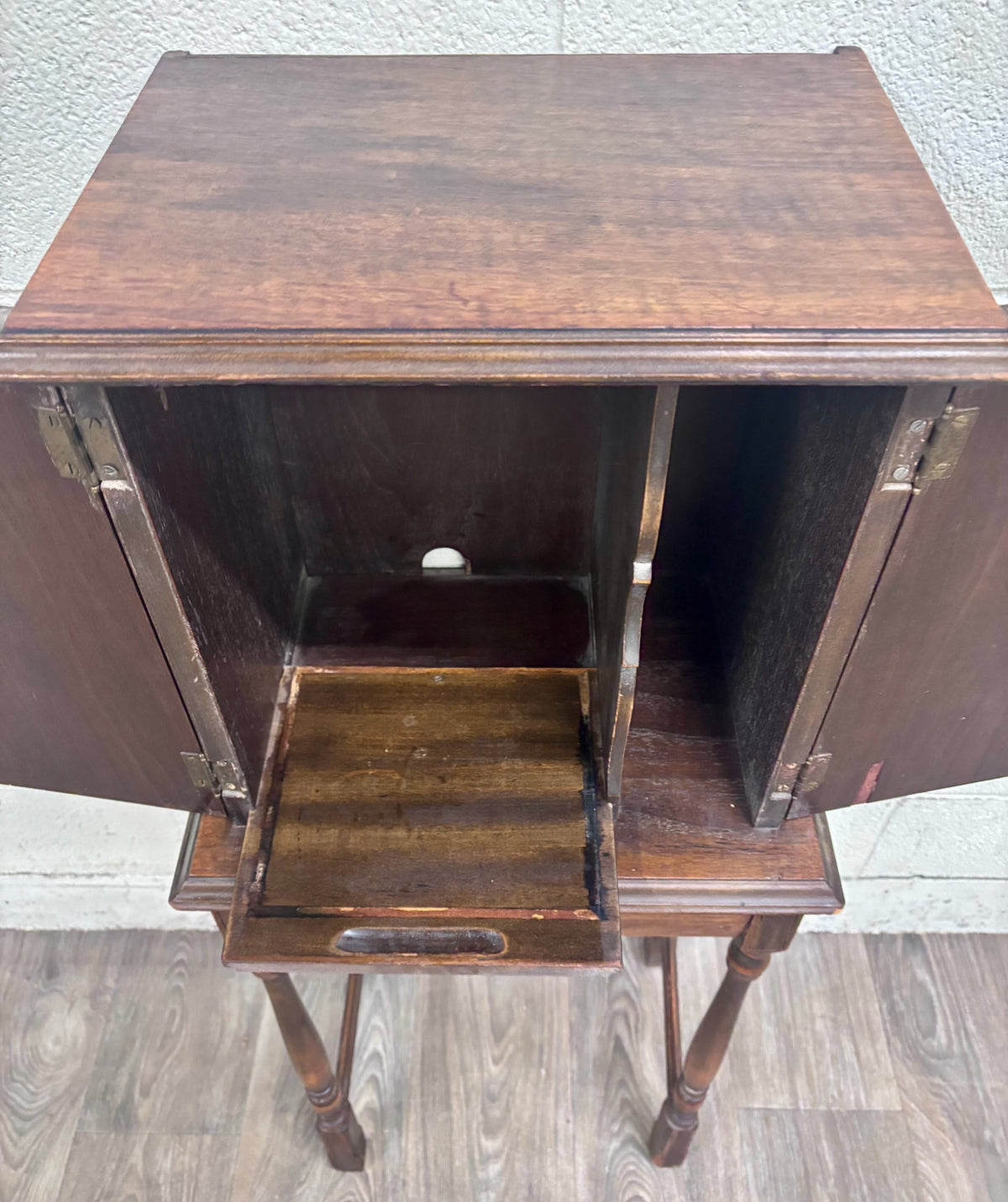 Antique c. 1920 Tudor Revival Walnut Silver / Jewelry / Collector Cabinet
