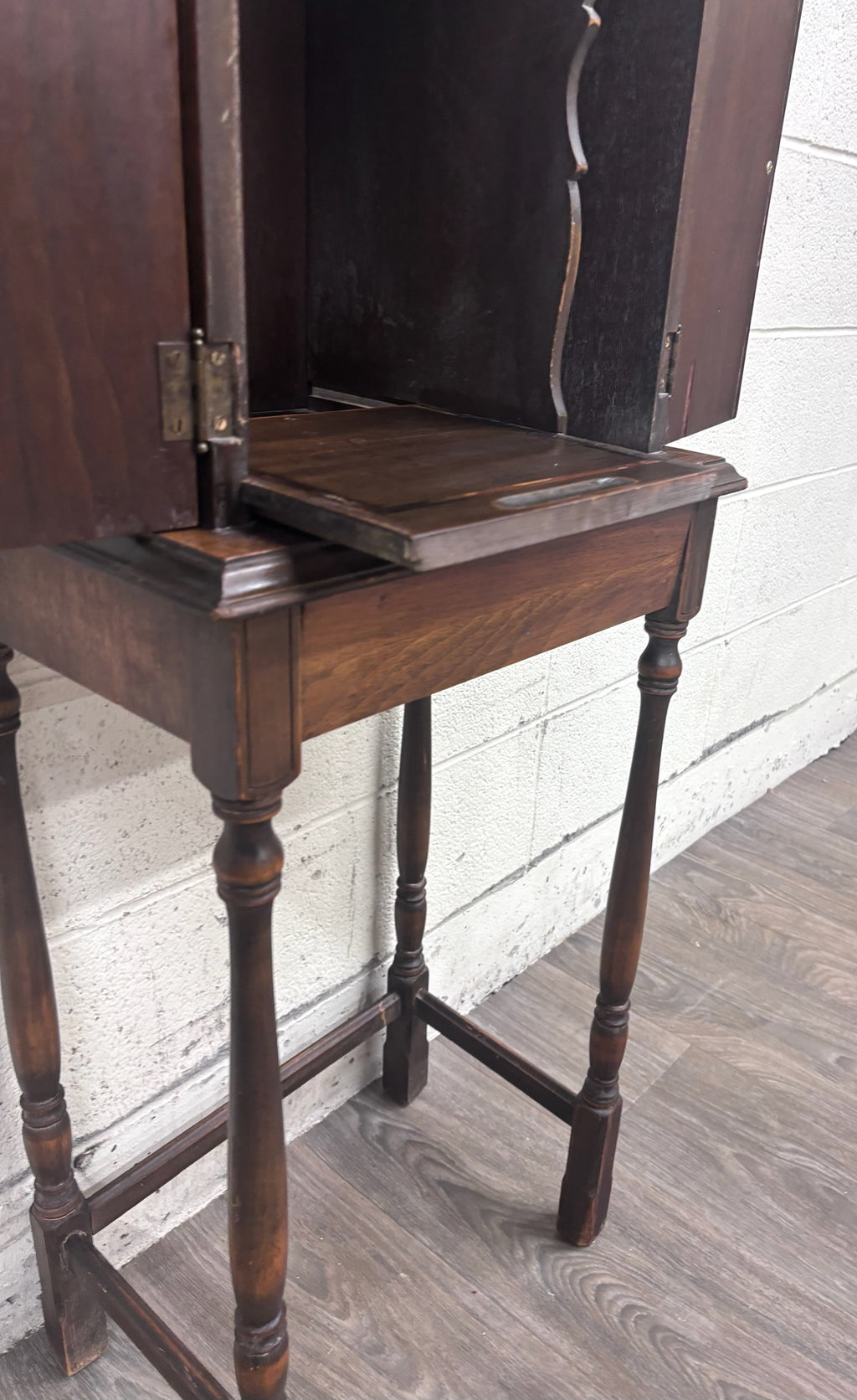 Antique c. 1920 Tudor Revival Walnut Silver / Jewelry / Collector Cabinet