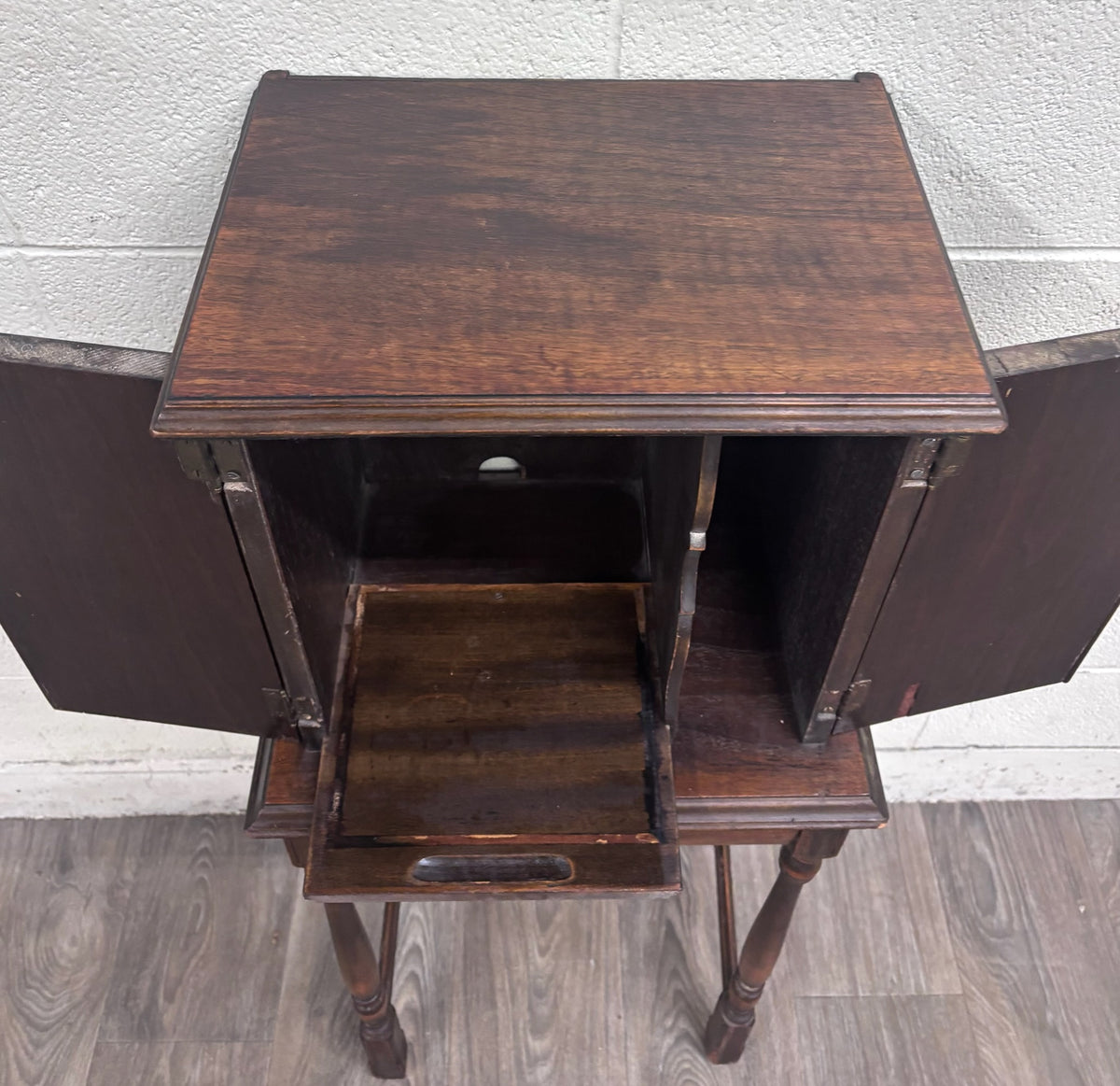Antique c. 1920 Tudor Revival Walnut Silver / Jewelry / Collector Cabinet