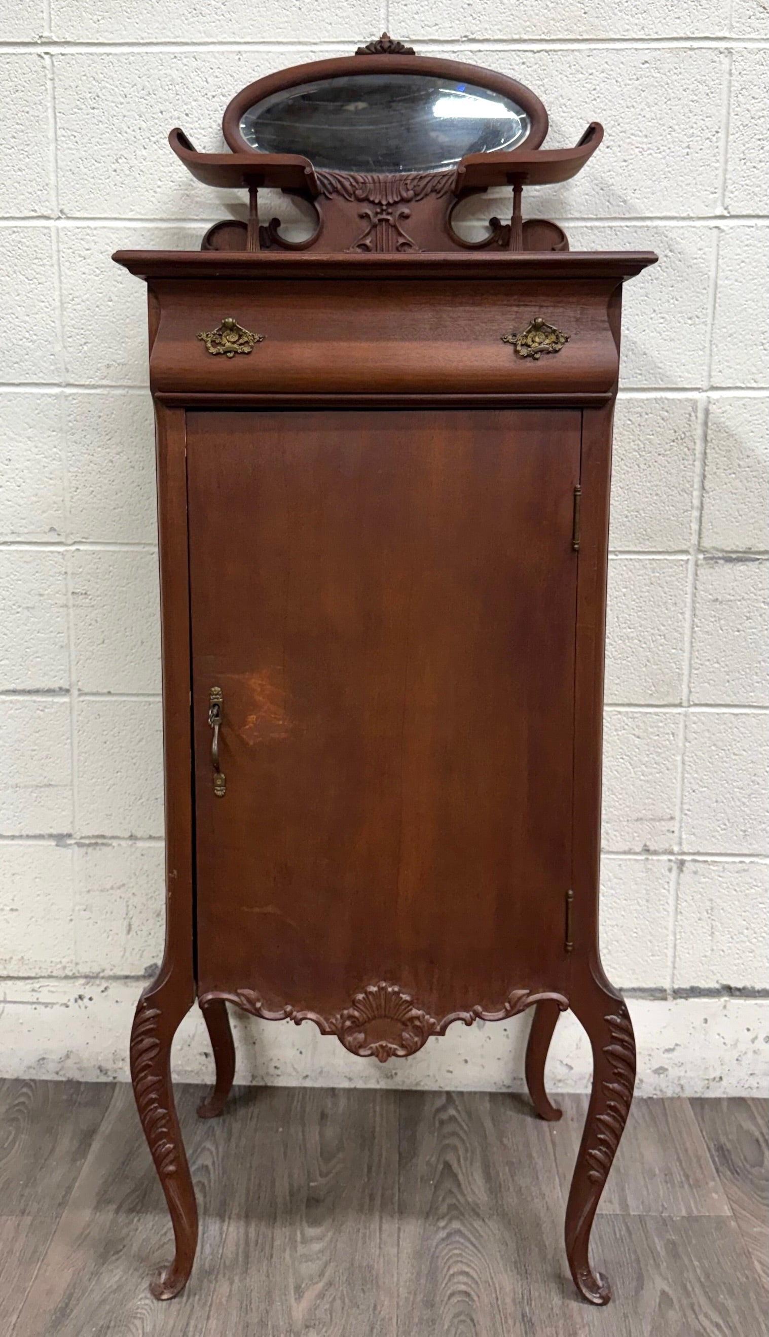Antique Victorian Rococo Revival Mahogany Music Cabinet