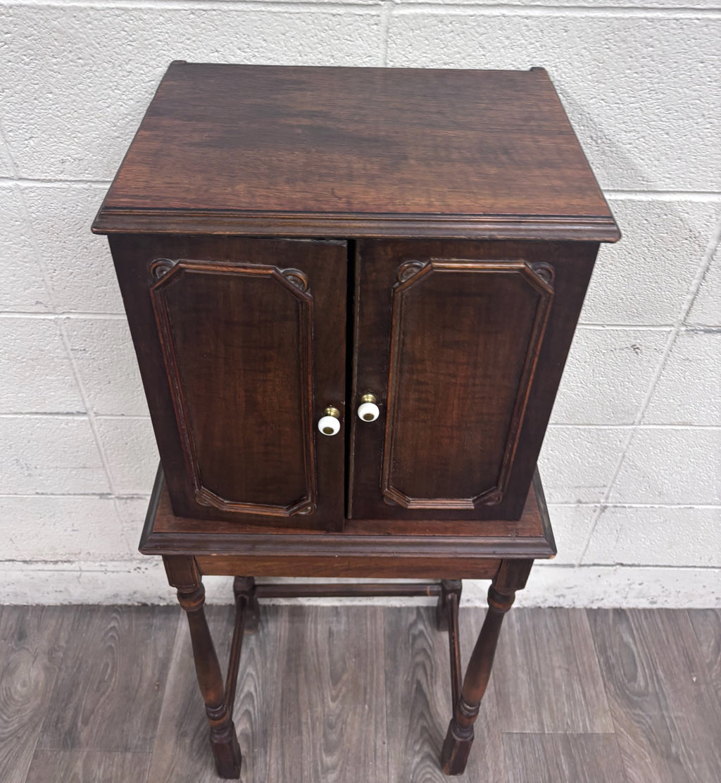 Antique c. 1920 Tudor Revival Walnut Silver / Jewelry / Collector Cabinet