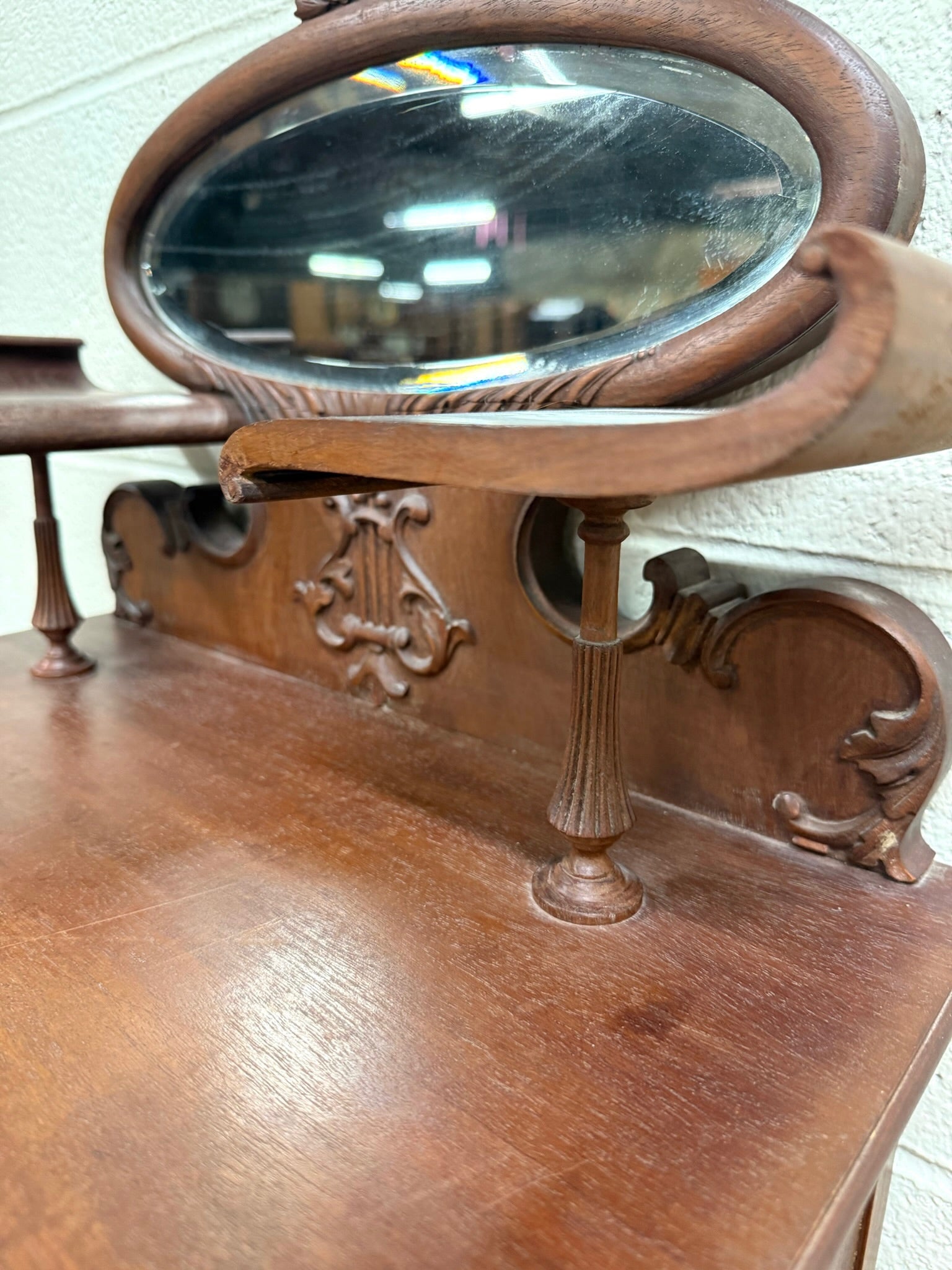 Antique Victorian Rococo Revival Mahogany Music Cabinet
