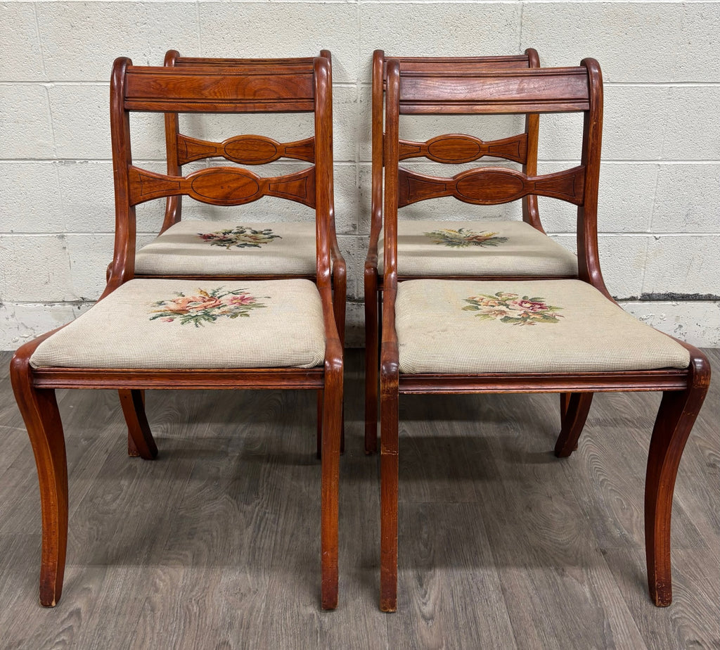 Antique Regency / Duncan Phyfe Style Needlepoint Upholstered Dining Side Chairs