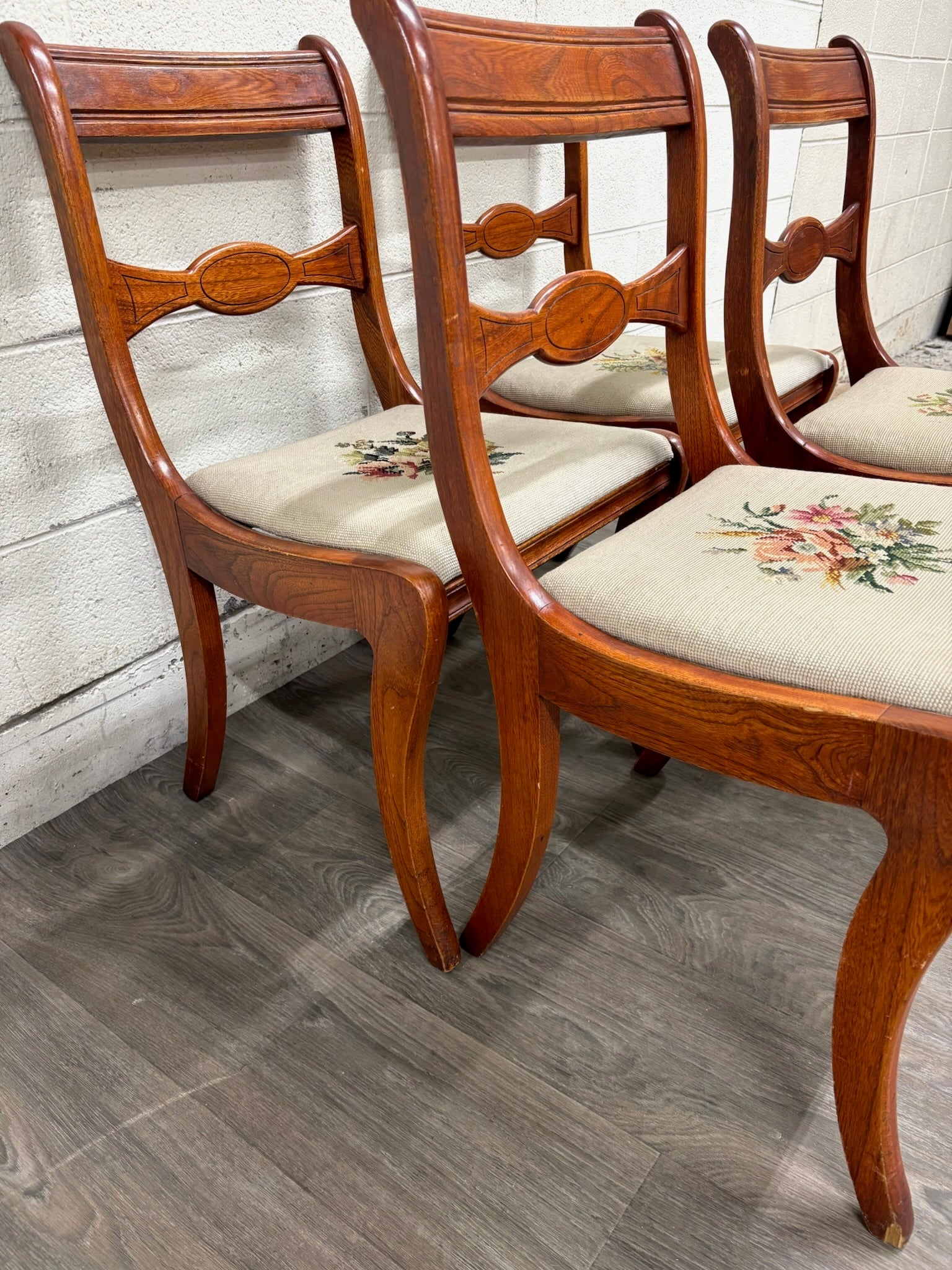 Antique Regency / Duncan Phyfe Style Needlepoint Upholstered Dining Side Chairs