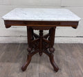 Antique Victorian Eastlake Renaissance Revival Marble Walnut Center Parlor Table