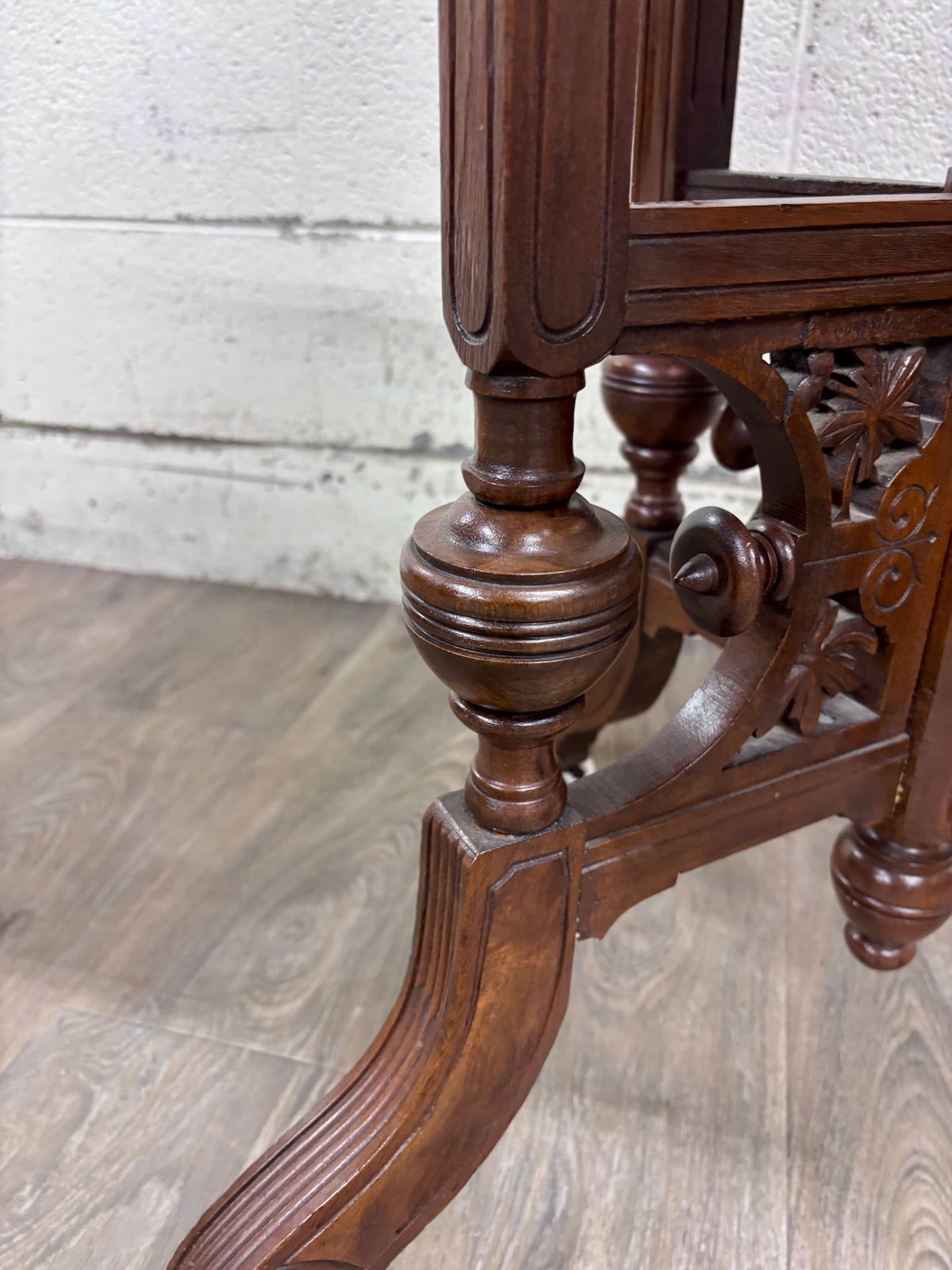 Antique Victorian Eastlake Renaissance Revival Marble Walnut Center Parlor Table