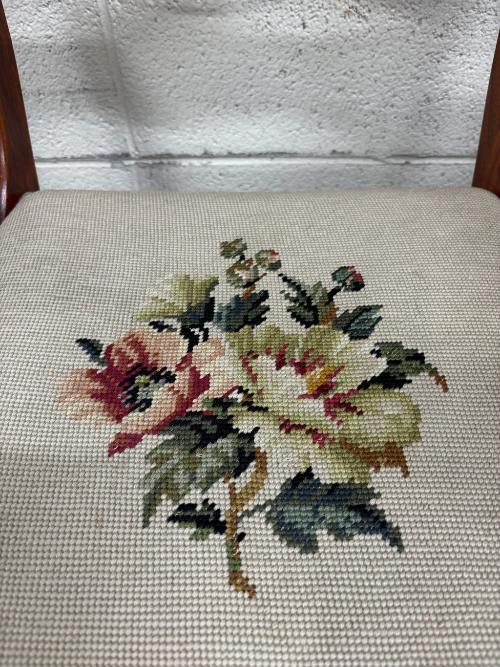 Antique Regency / Duncan Phyfe Style Needlepoint Upholstered Dining Side Chairs