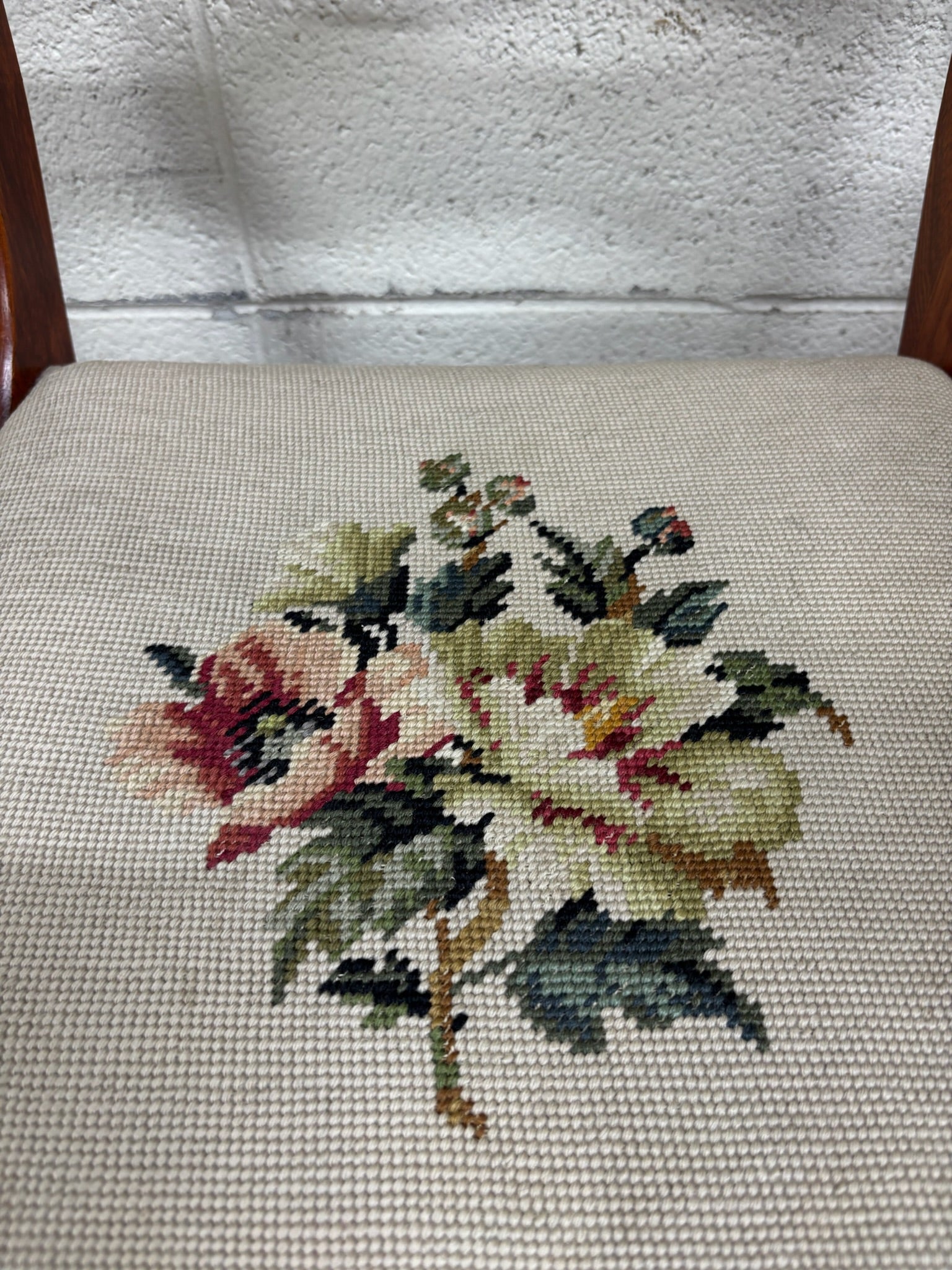 Antique Regency / Duncan Phyfe Style Needlepoint Upholstered Dining Side Chairs