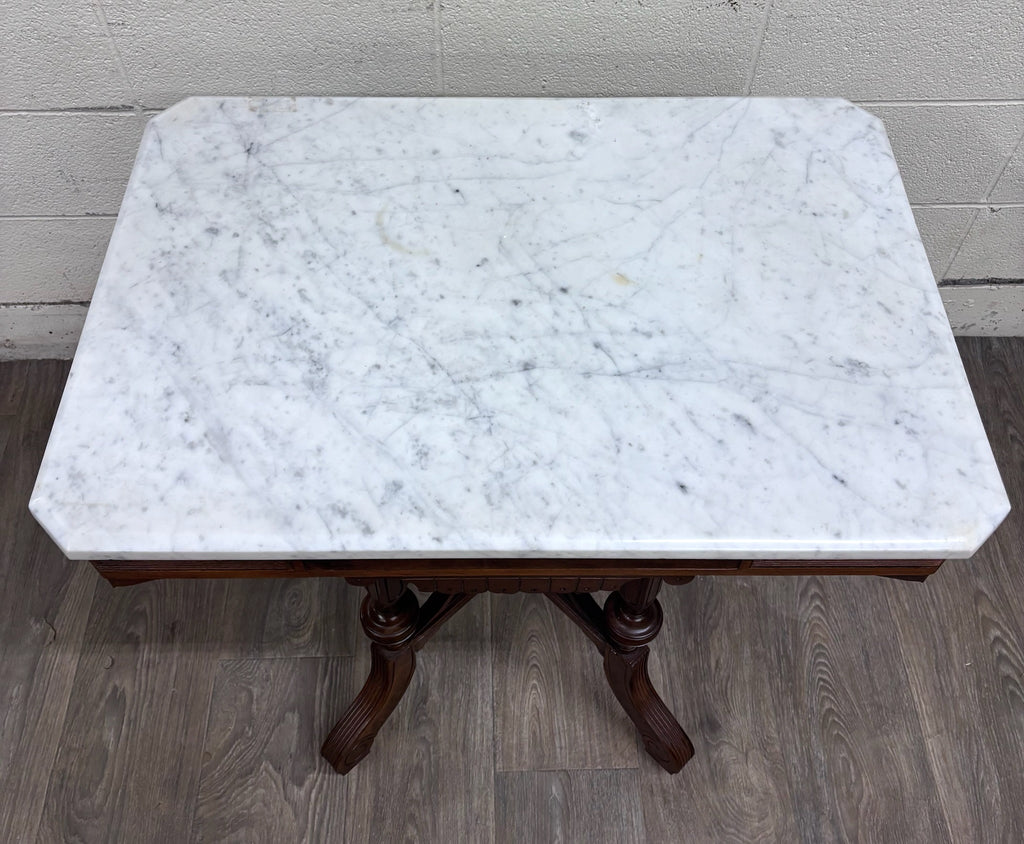 Antique Victorian Eastlake Renaissance Revival Marble Walnut Center Parlor Table
