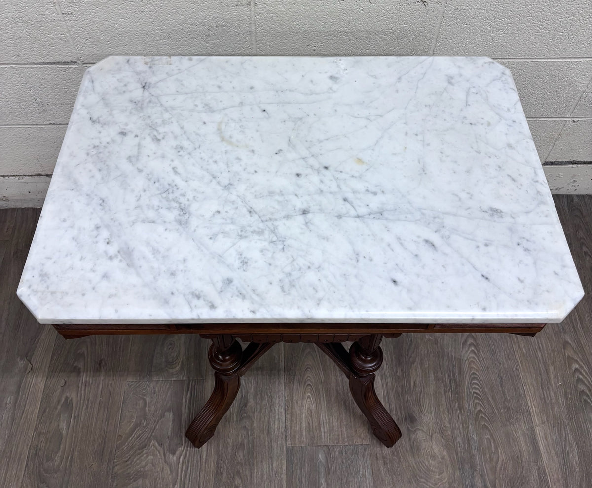 Antique Victorian Eastlake Renaissance Revival Marble Walnut Center Parlor Table