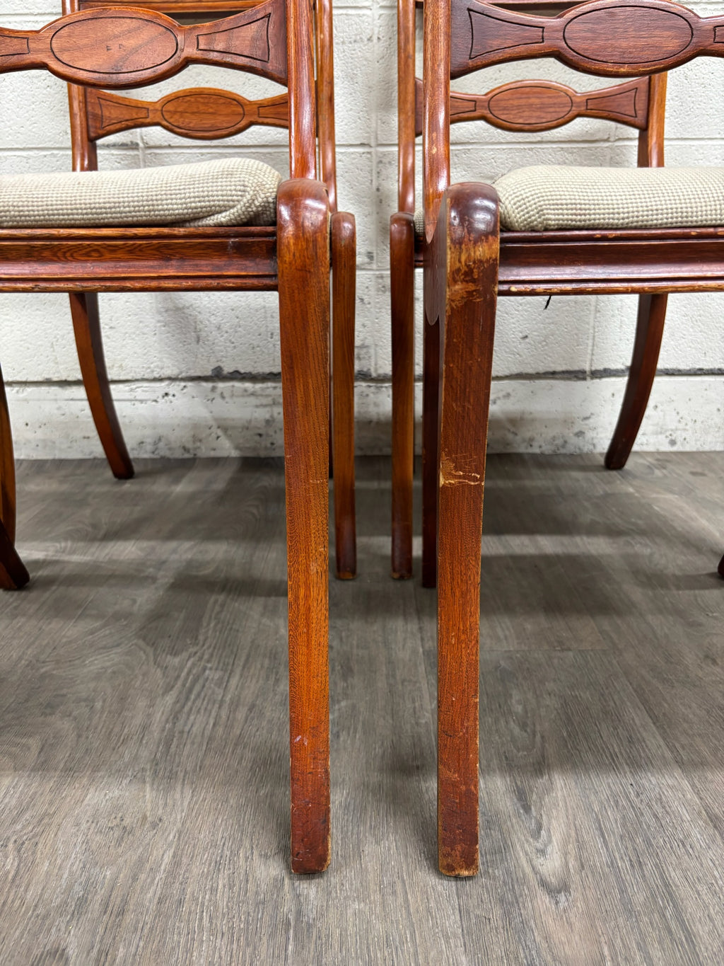 Antique Regency / Duncan Phyfe Style Needlepoint Upholstered Dining Side Chairs