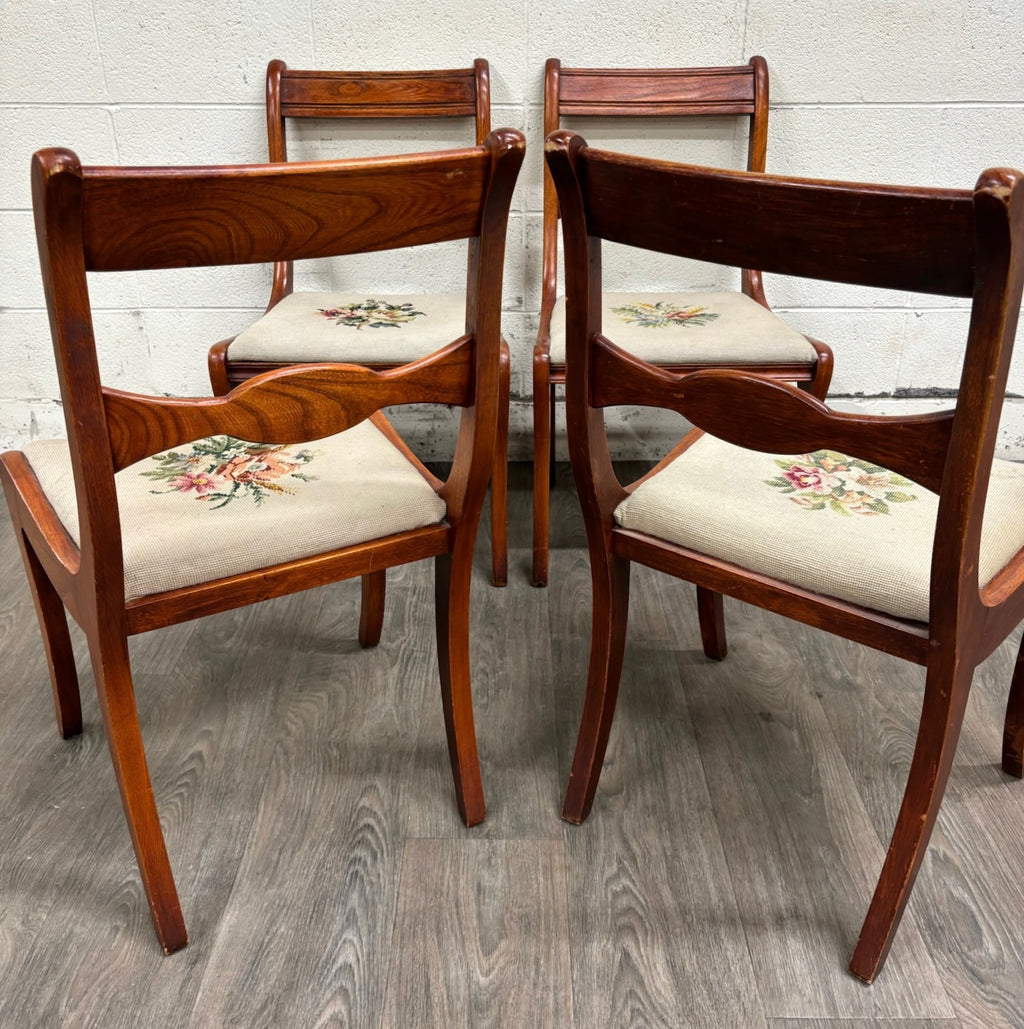 Antique Regency / Duncan Phyfe Style Needlepoint Upholstered Dining Side Chairs