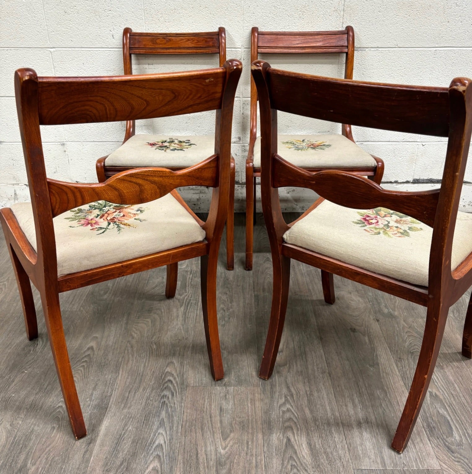 Antique Regency / Duncan Phyfe Style Needlepoint Upholstered Dining Side Chairs