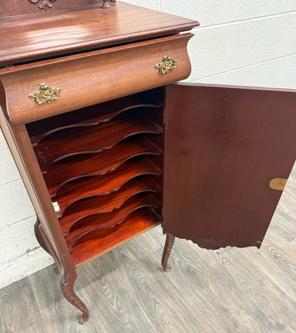 Antique Victorian Rococo Revival Mahogany Music Cabinet