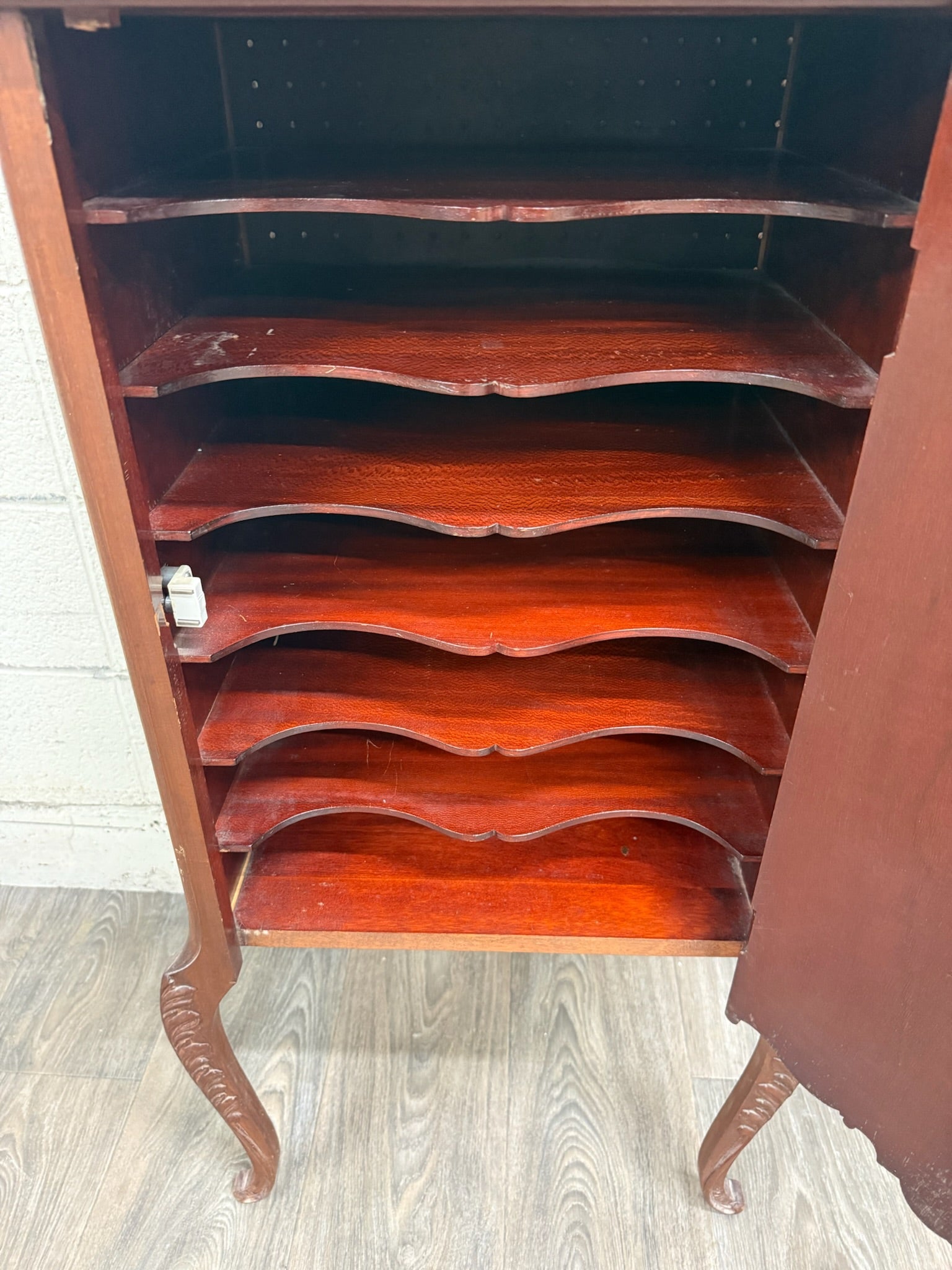 Antique Victorian Rococo Revival Mahogany Music Cabinet
