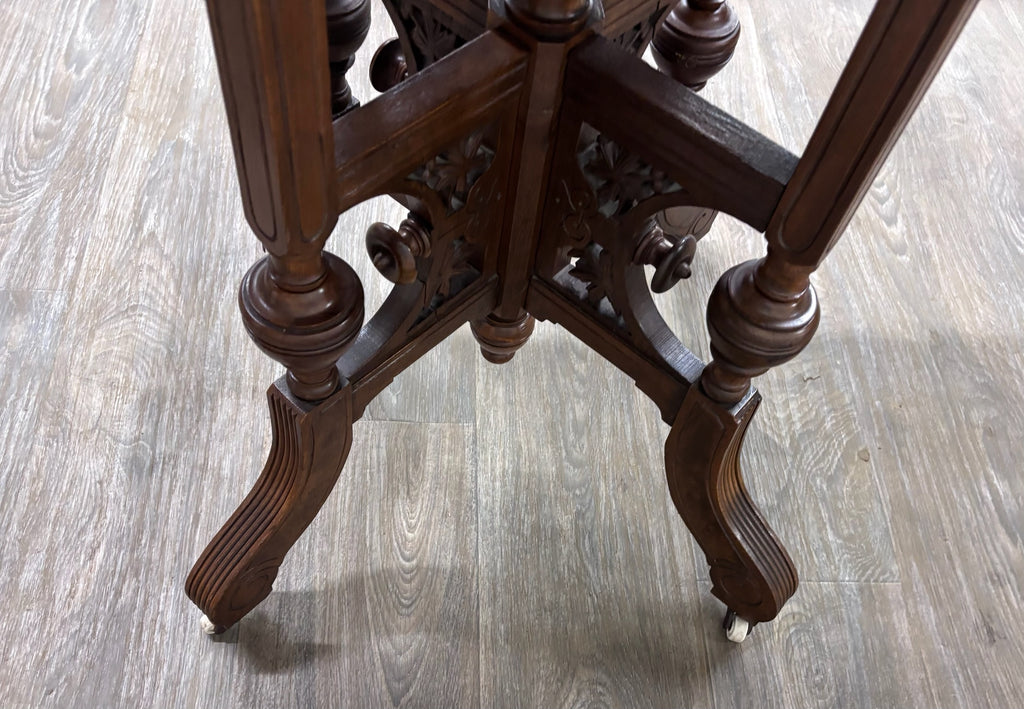Antique Victorian Eastlake Renaissance Revival Marble Walnut Center Parlor Table
