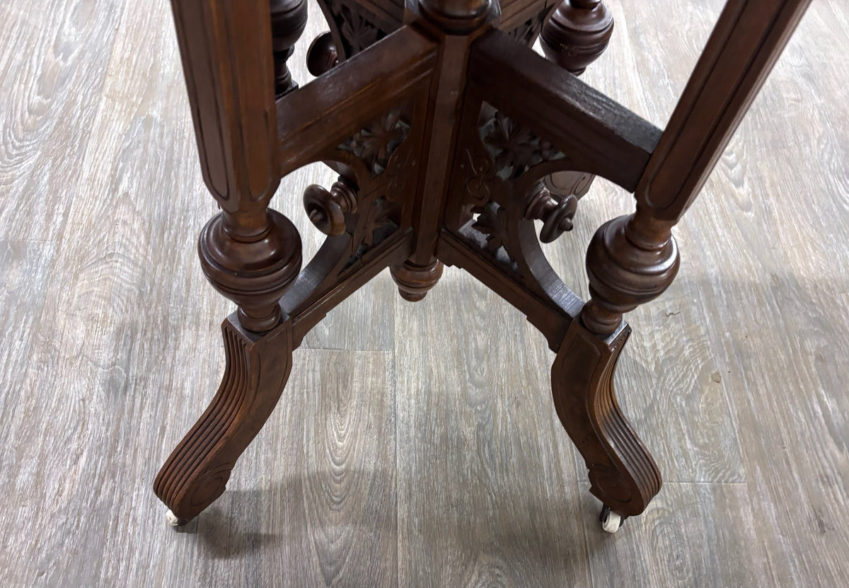 Antique Victorian Eastlake Renaissance Revival Marble Walnut Center Parlor Table