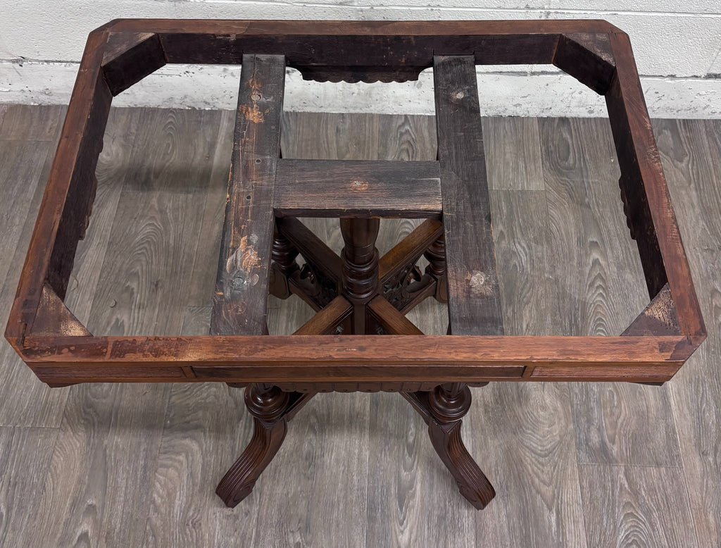 Antique Victorian Eastlake Renaissance Revival Marble Walnut Center Parlor Table