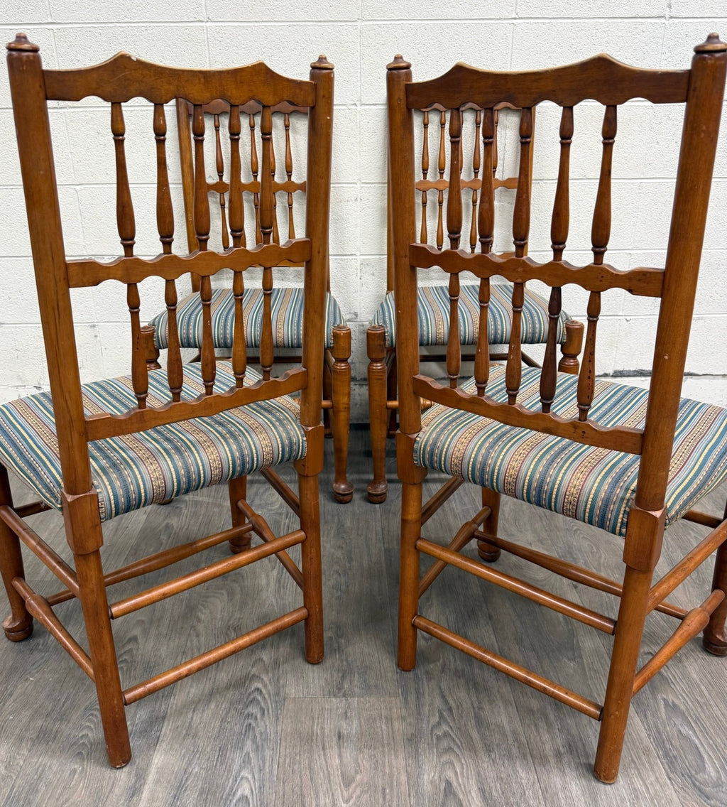 Vintage Colonial Style Spindle Back Upholstered Dining Chairs - Set of 4