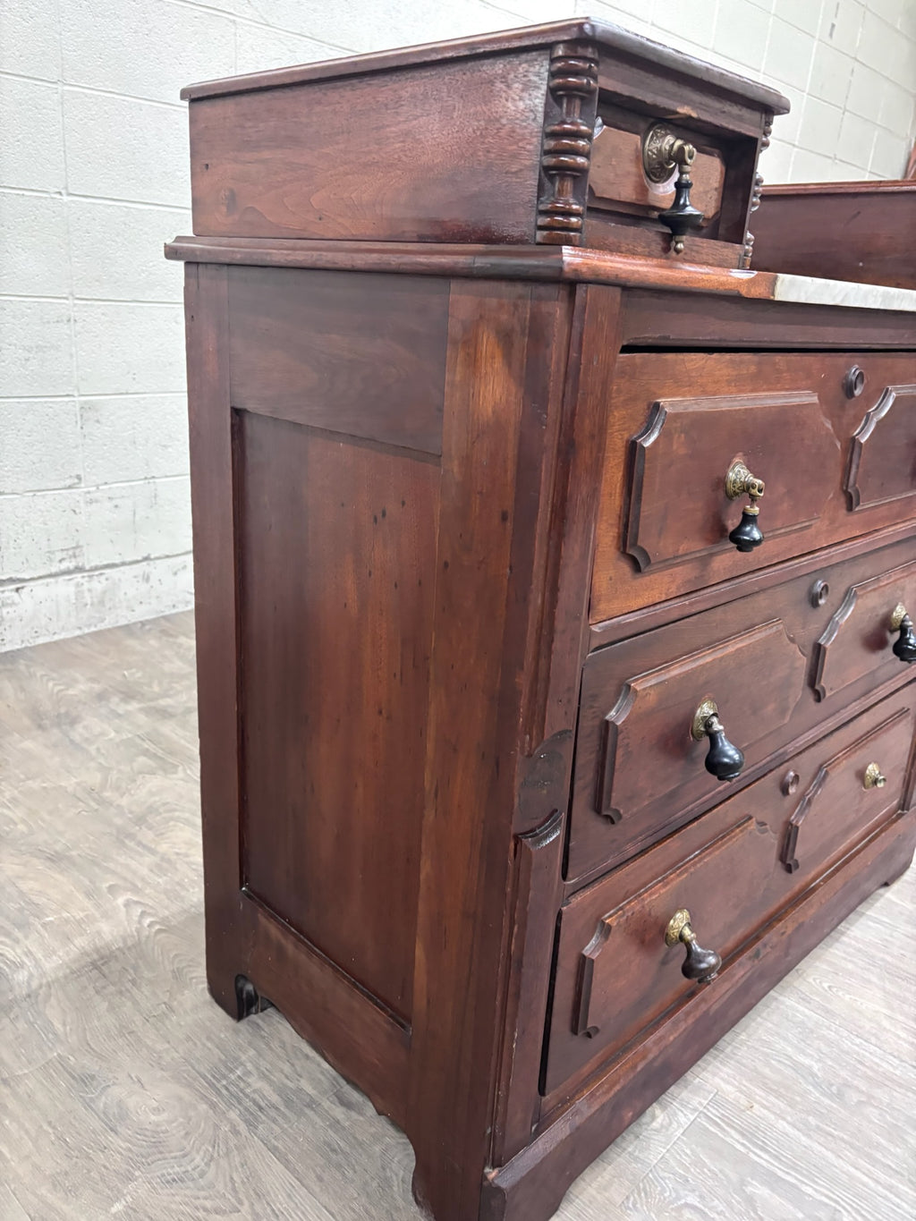 Antique Late 1800s Victorian Walnut Marble Inset Dresser