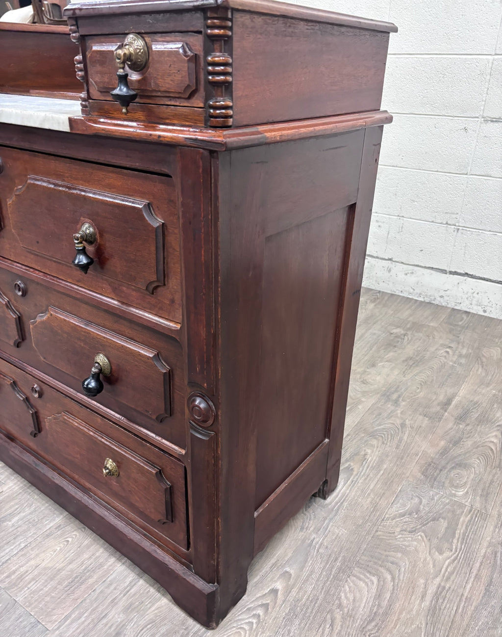 Antique Late 1800s Victorian Walnut Marble Inset Dresser