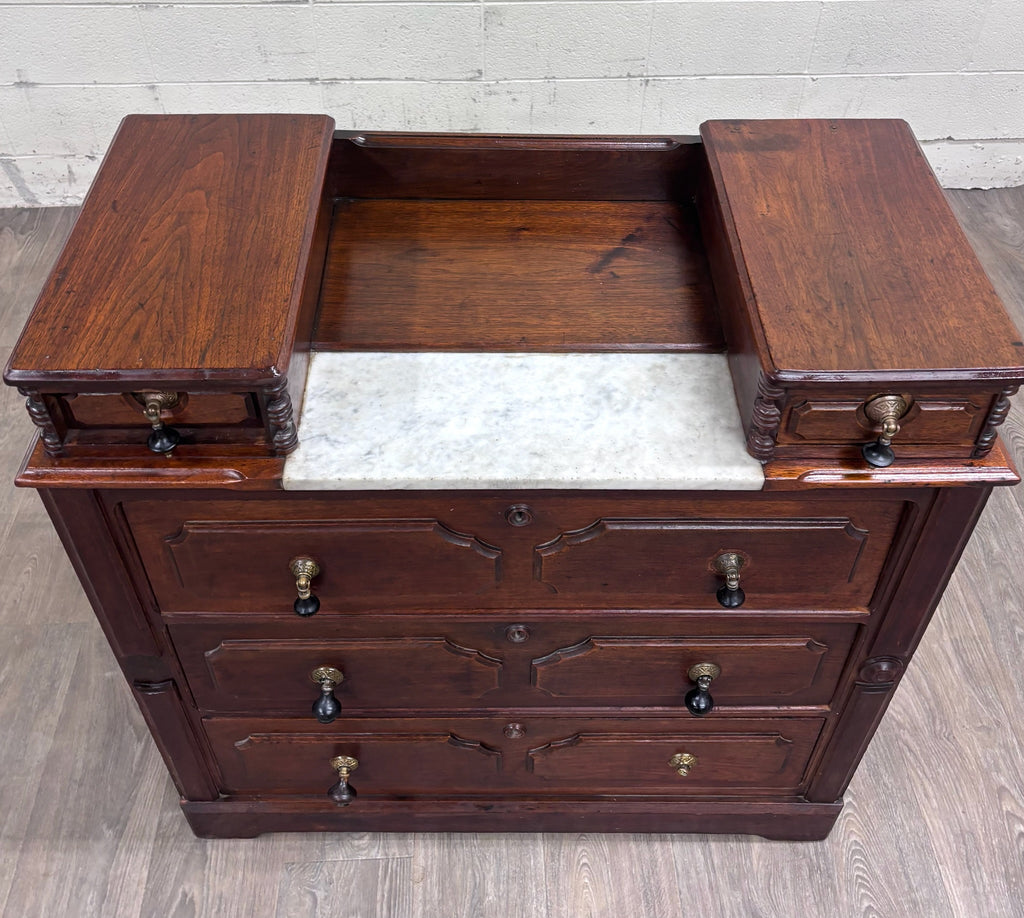 Antique Late 1800s Victorian Walnut Marble Inset Dresser