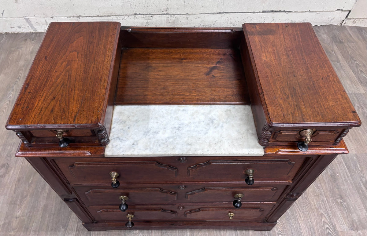 Antique Late 1800s Victorian Walnut Marble Inset Dresser