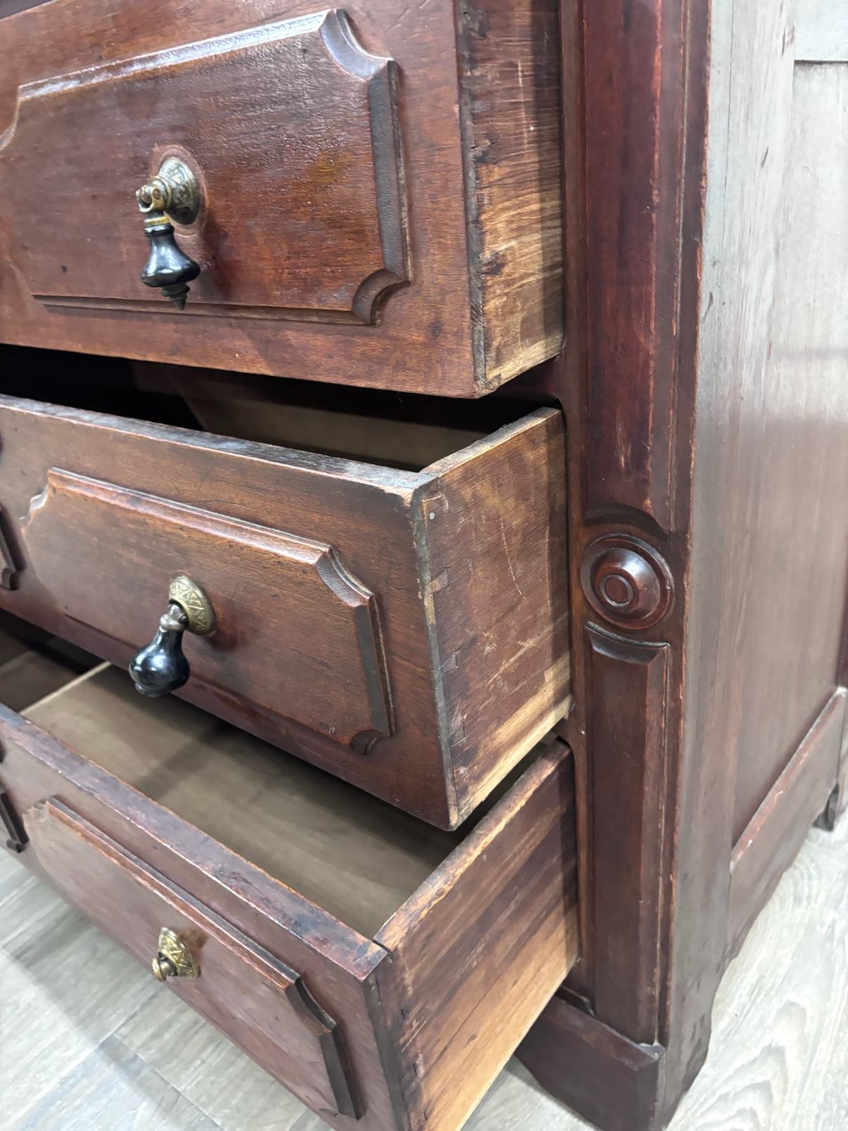 Antique Late 1800s Victorian Walnut Marble Inset Dresser