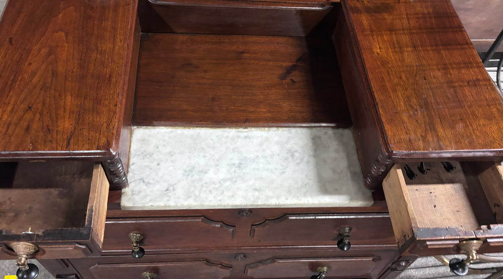 Antique Late 1800s Victorian Walnut Marble Inset Dresser