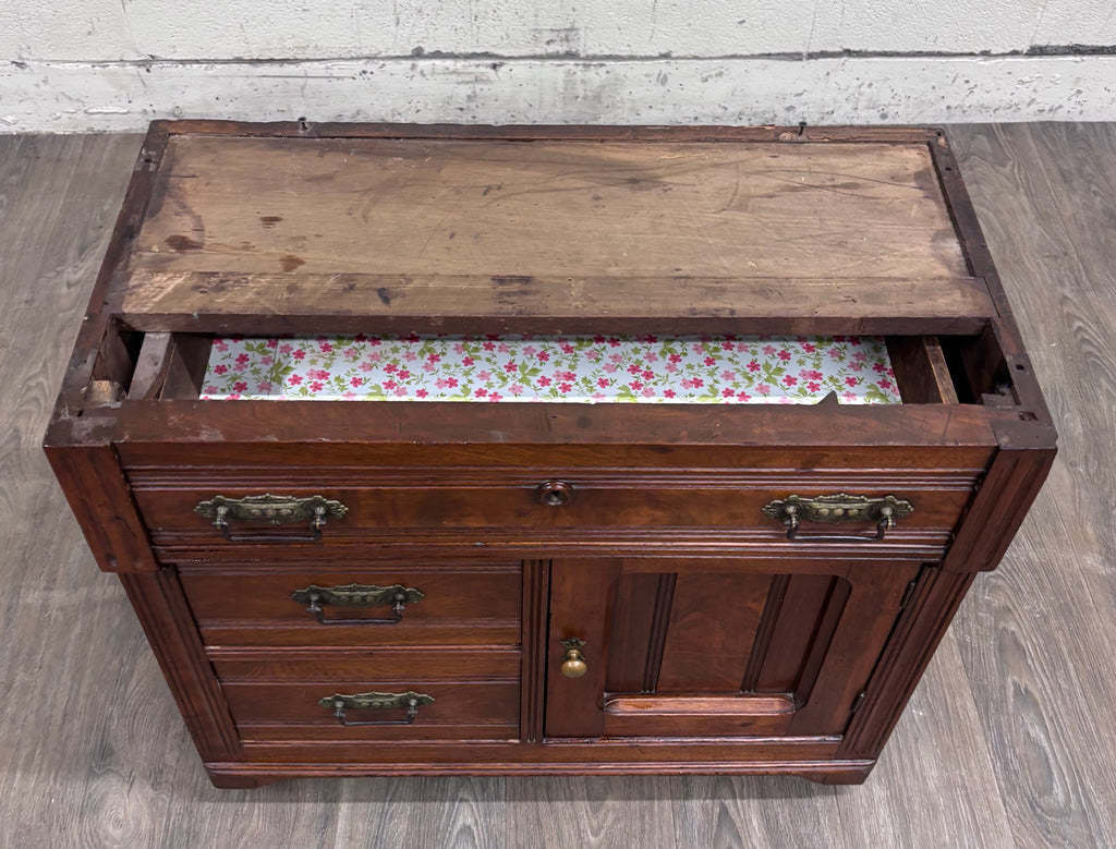 Antique Victorian Eastlake Walnut Marble Top Knapp Joint Washstand