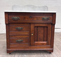 Antique Victorian Eastlake Walnut Marble Top Knapp Joint Washstand