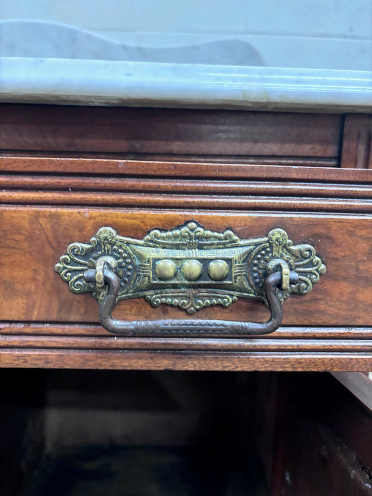 Antique Victorian Eastlake Walnut Marble Top Knapp Joint Washstand