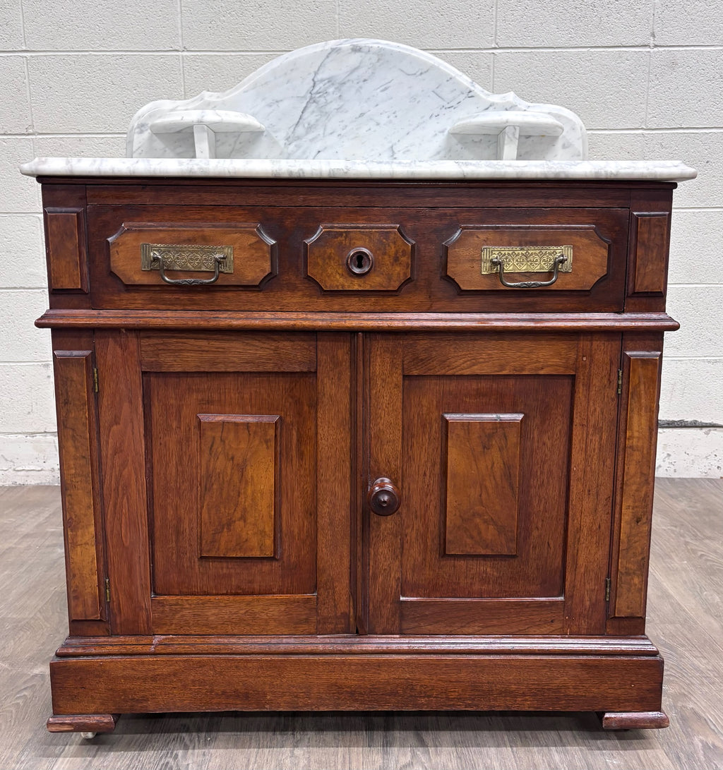 Antique Late 1800s Victorian Walnut Marble Top Washstand
