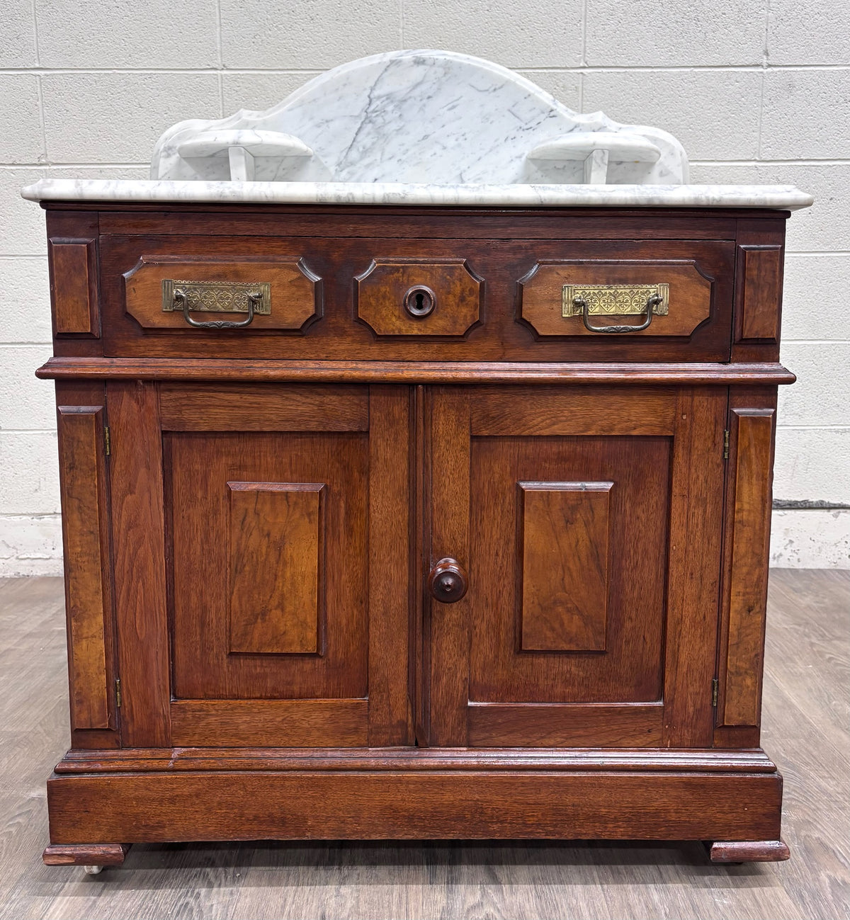 Antique Late 1800s Victorian Walnut Marble Top Washstand