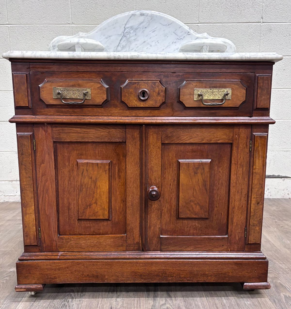 Antique Late 1800s Victorian Walnut Marble Top Washstand