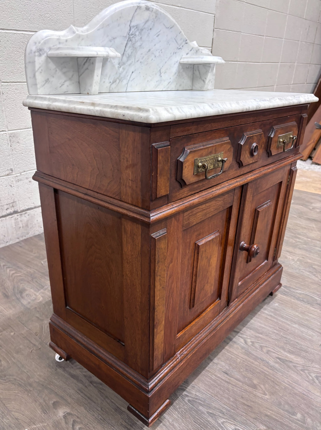 Antique Late 1800s Victorian Walnut Marble Top Washstand