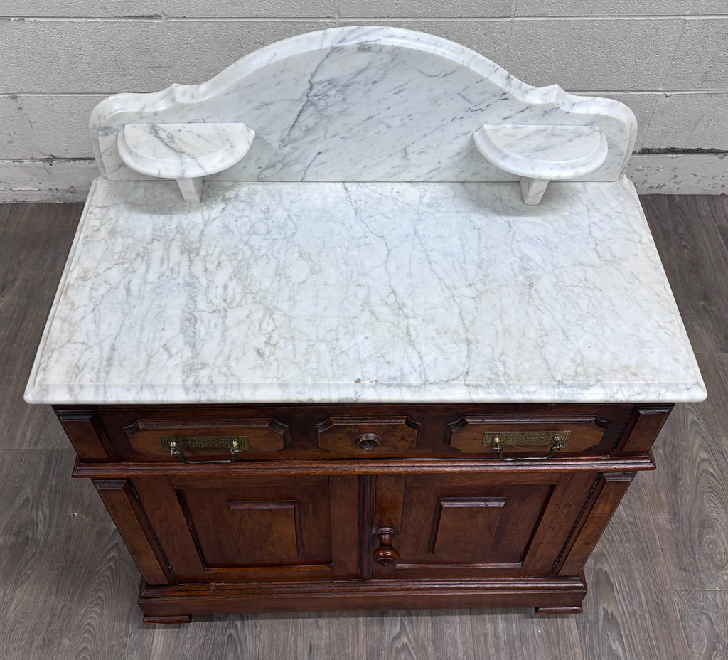 Antique Late 1800s Victorian Walnut Marble Top Washstand