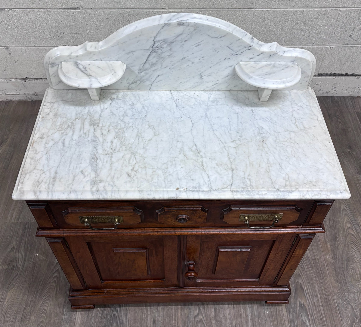 Antique Late 1800s Victorian Walnut Marble Top Washstand
